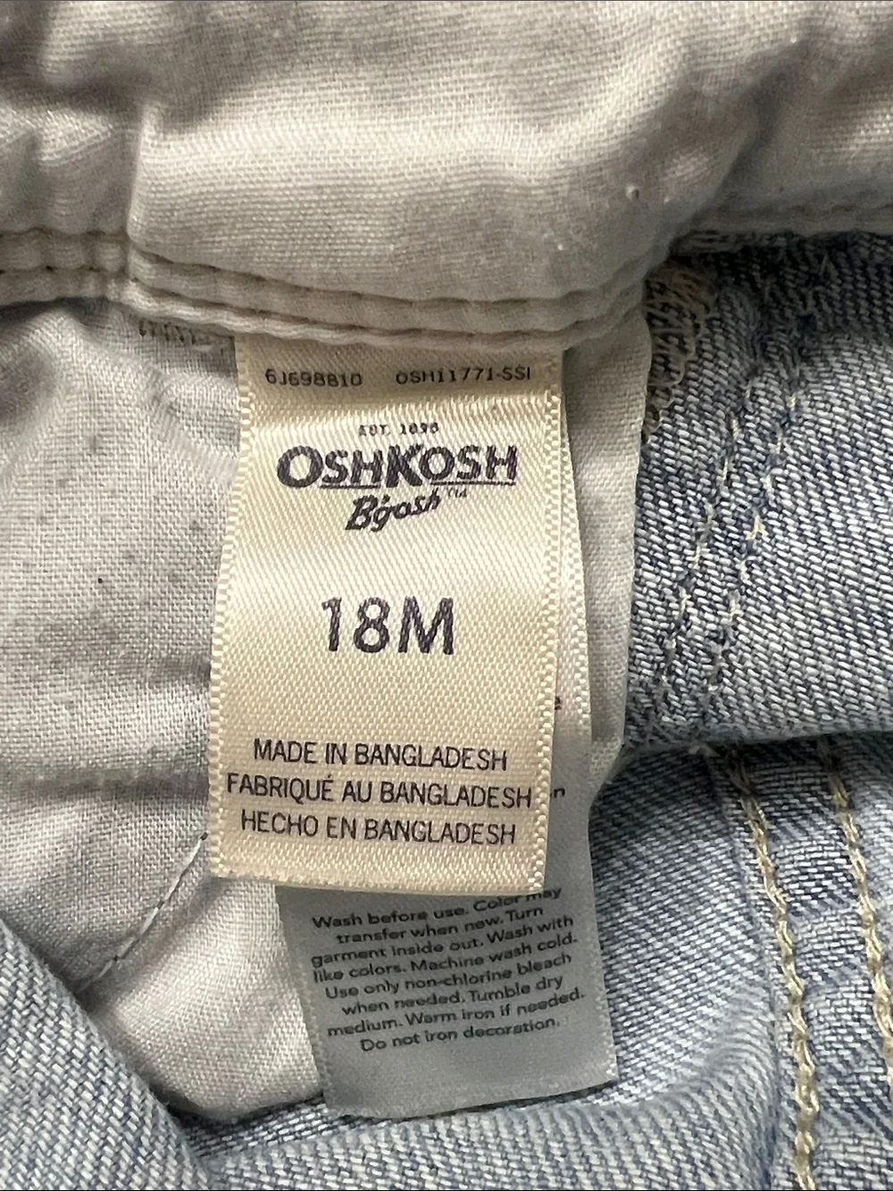 OshKosh B'gosh Light Wash Denim Kids Overalls with Tiny Embroidery